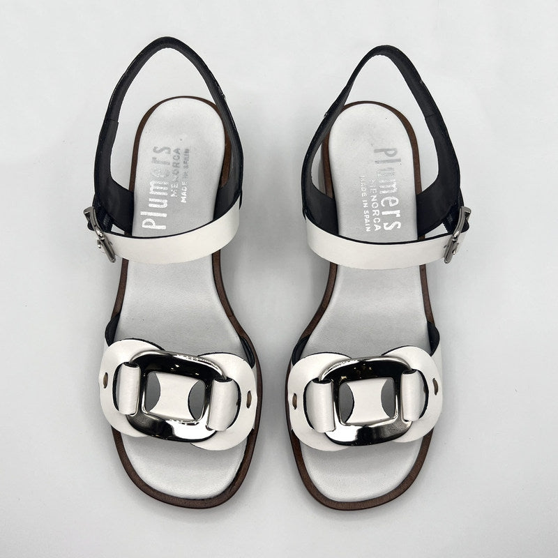 Sandalia Baja PLUMERS Adorno Piel BLANCA