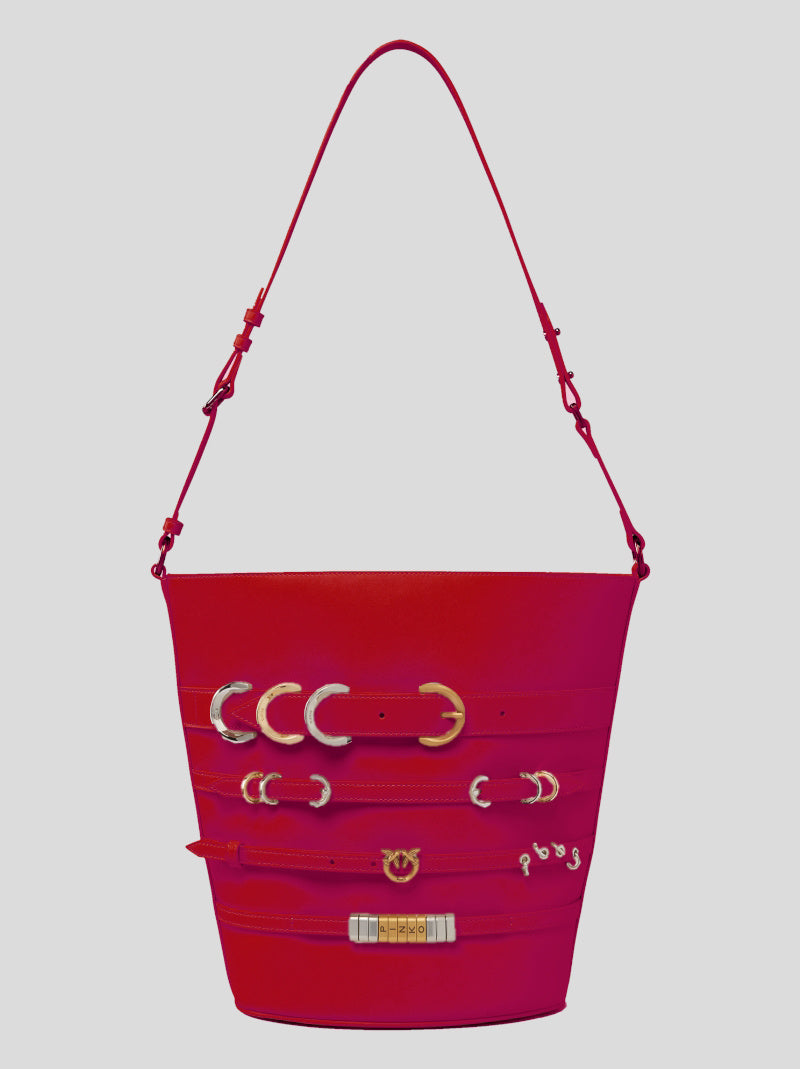 Bolso Cubo Grande PINKO Correas PielROJO
