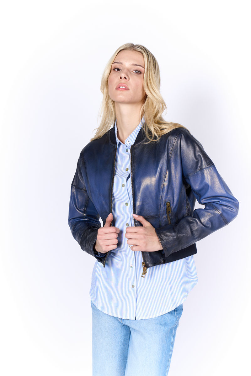Bomber Corta FREAKY NATION Piel AZUL
