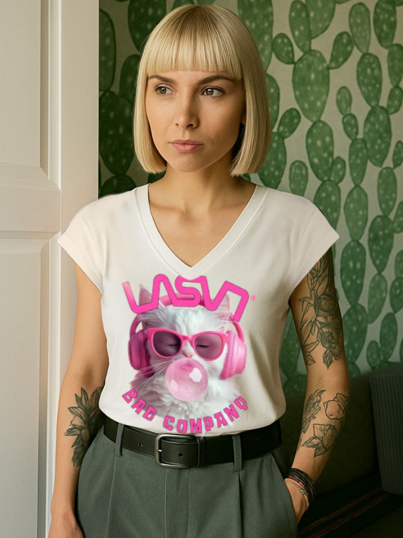 Camiseta Pico Mujer LaSAL Cat BLANCO
