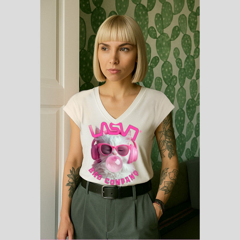 Camiseta Pico Mujer LaSAL Cat BLANCO