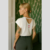 Camiseta Pico Mujer LaSAL Cat BLANCO