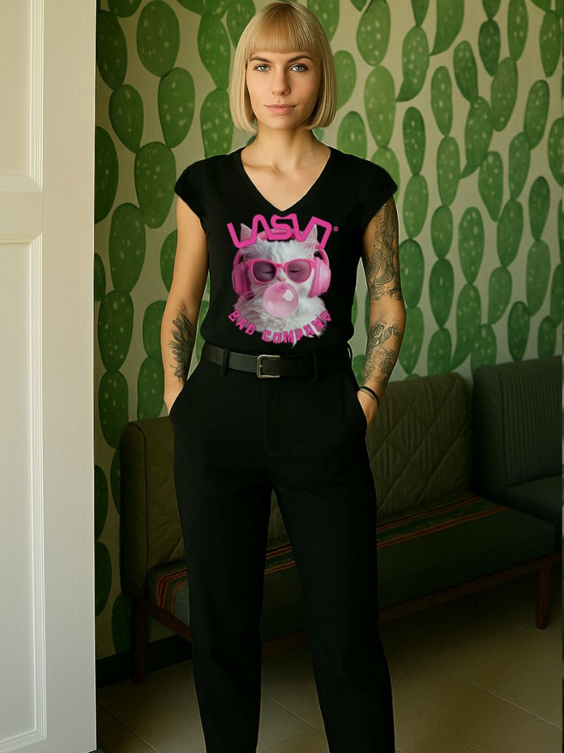 Camiseta Pico Mujer LaSAL Cat NEGRO