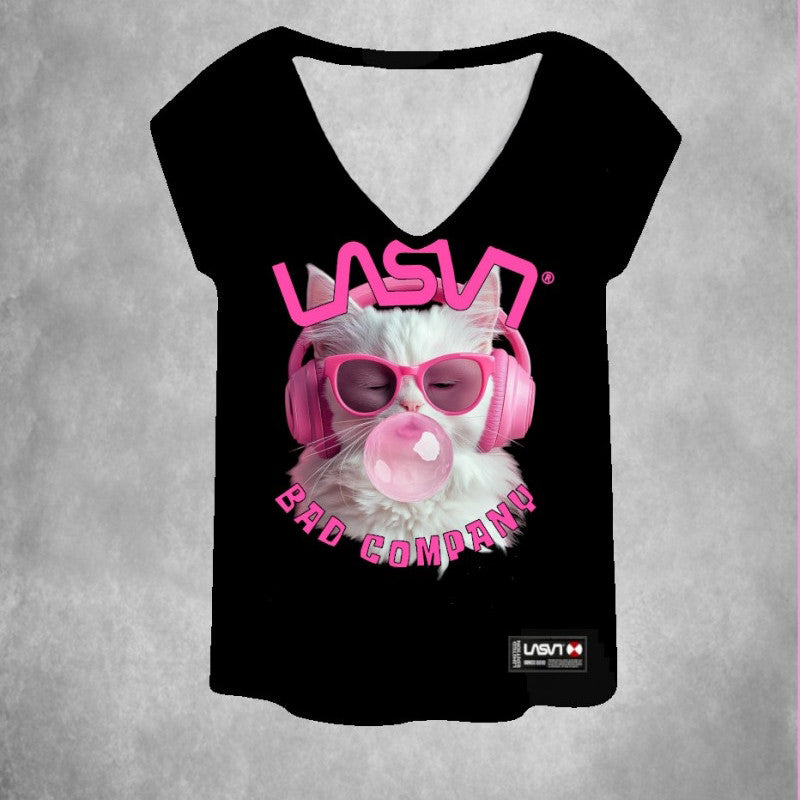 Camiseta Pico Mujer LaSAL Cat NEGRO