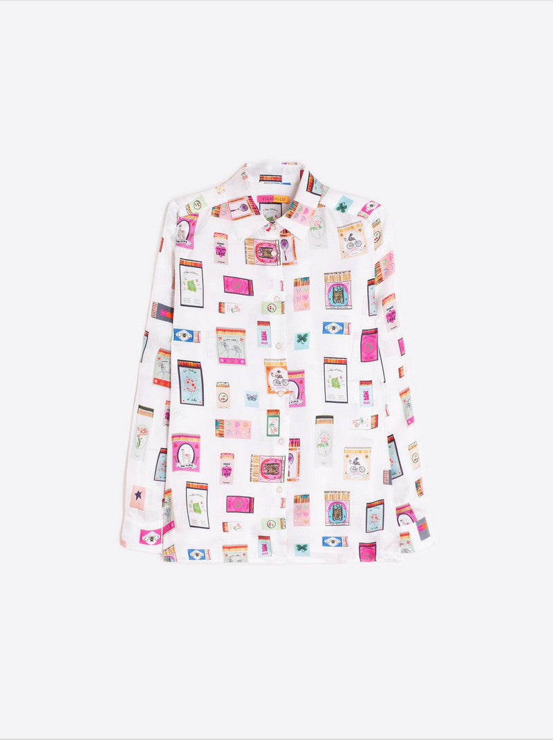 Camisa Tea VILAGALLO Seda Print Cerillas
