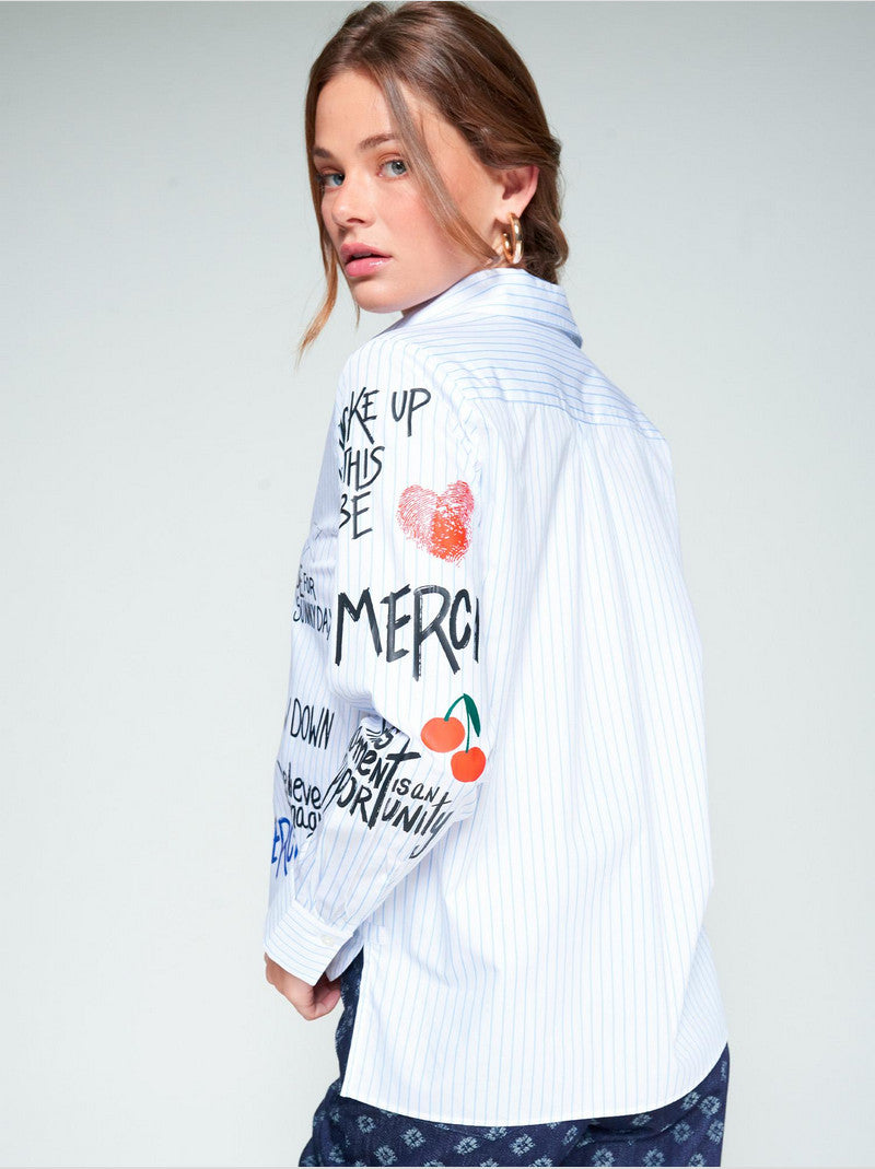 Camisa Isa VILAGALLO Graffiti Raya Azul