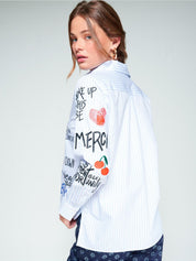 Camisa Isa VILAGALLO Graffiti Raya Azul