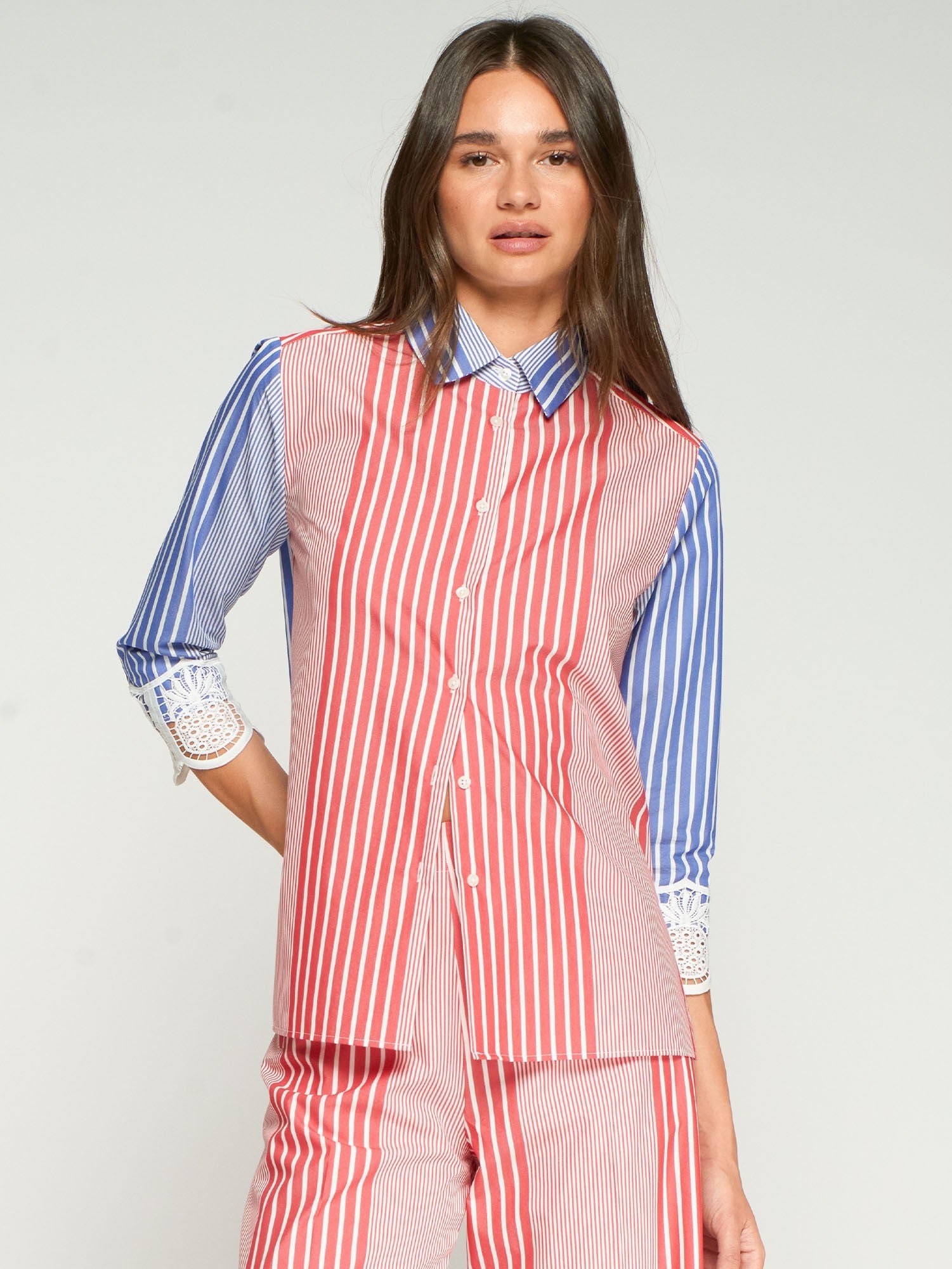 Camisa Rayas VILAGALLO Puño con Encaje