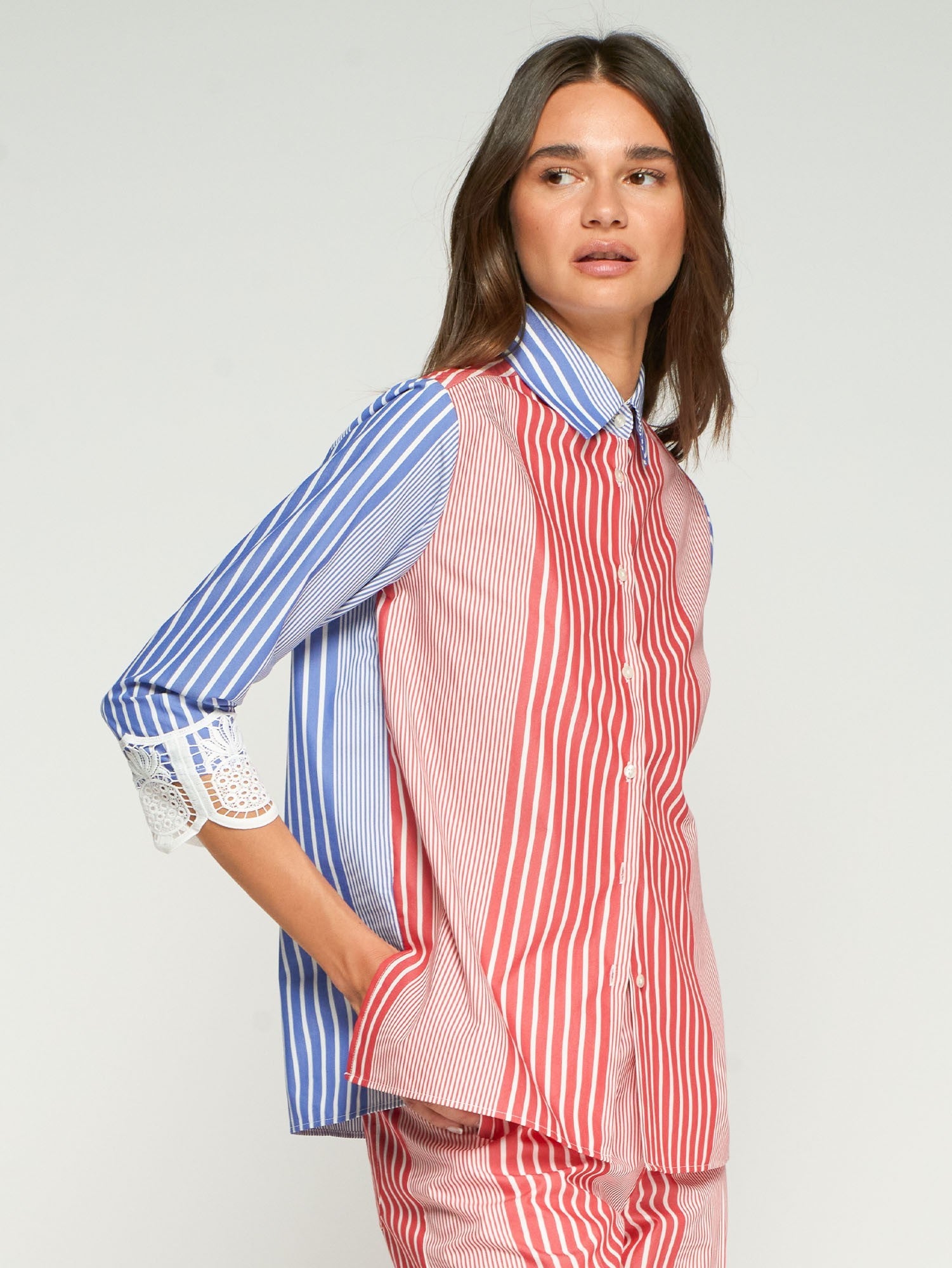 Camisa Rayas VILAGALLO Puño con Encaje
