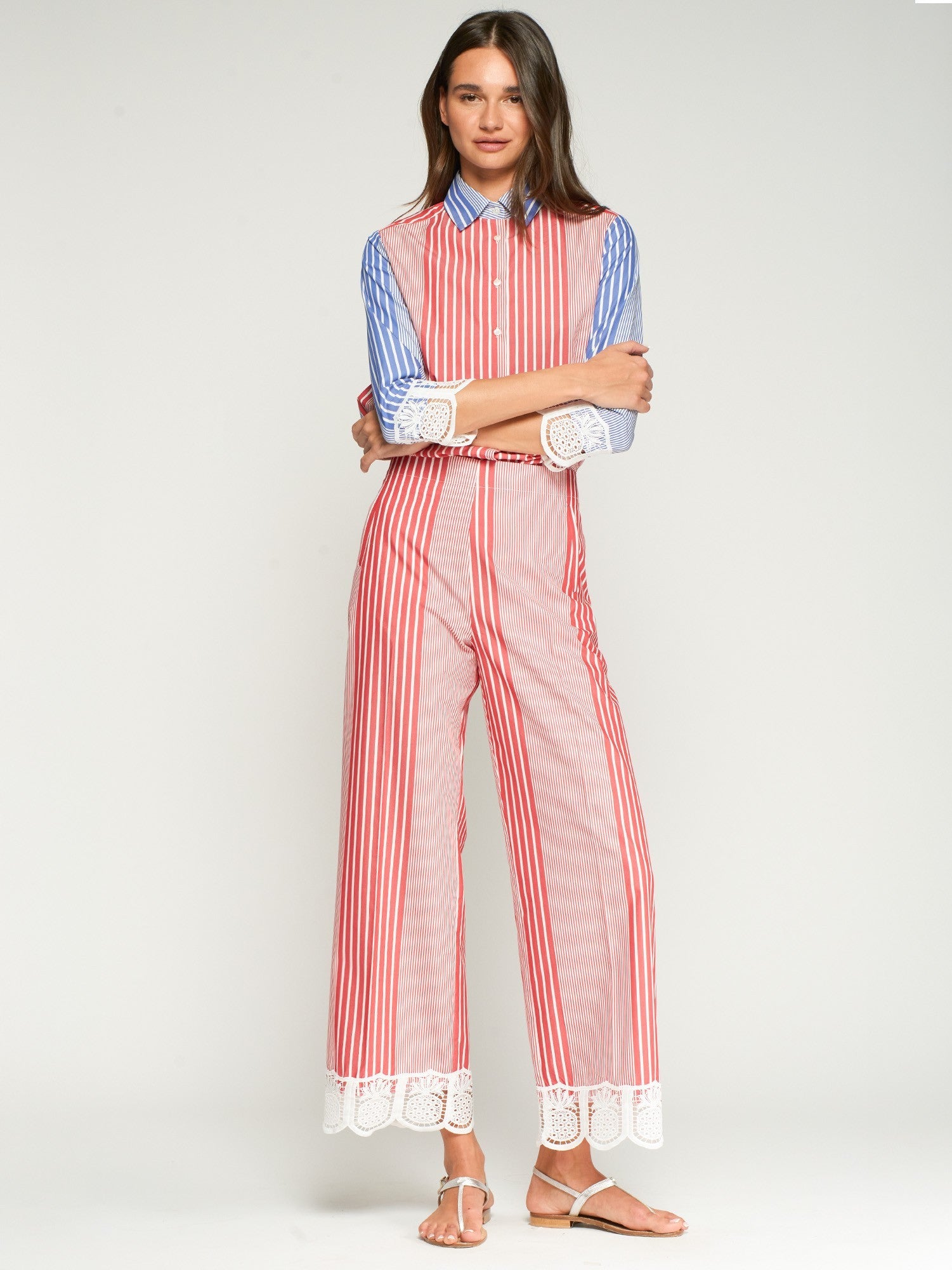 Pantalón Elena VILAGALLO Rayas y Encaje