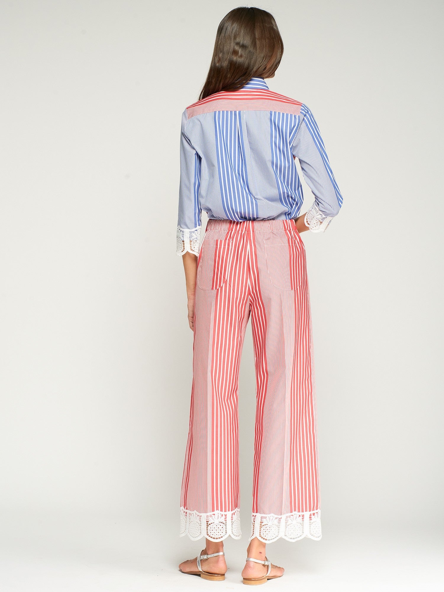 Pantalón Elena VILAGALLO Rayas y Encaje