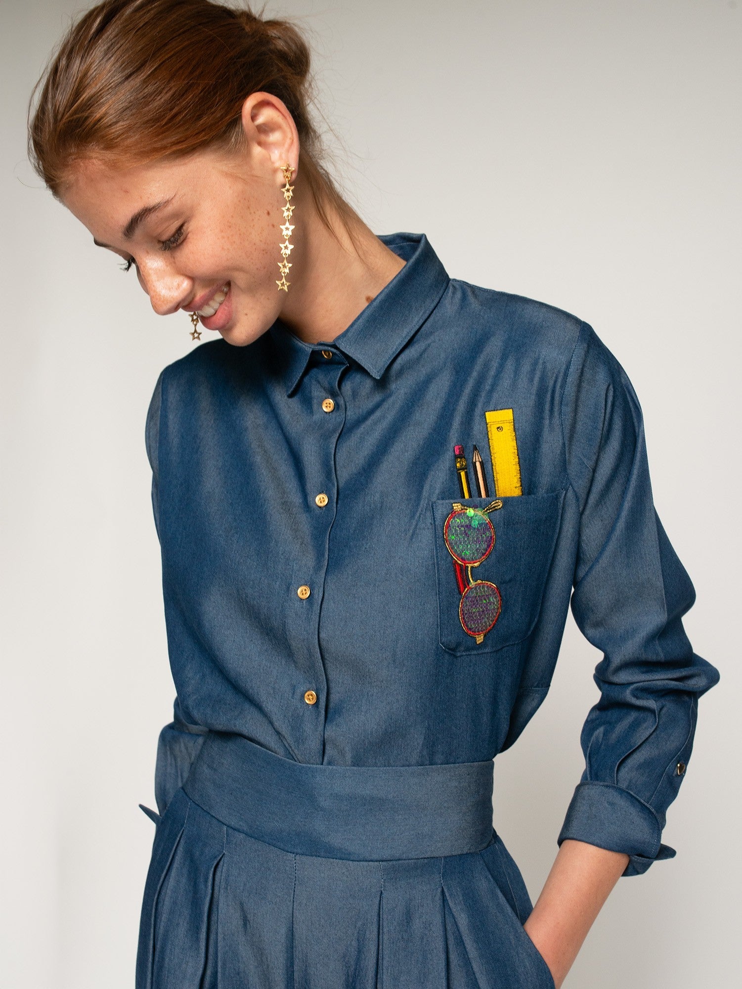 Camisa Denim VILAGALLO Bolsillo Bordado