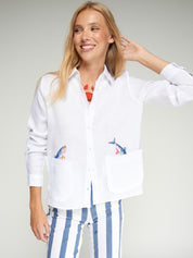 Camisa Lino VILAGALLO Bordado Peces
