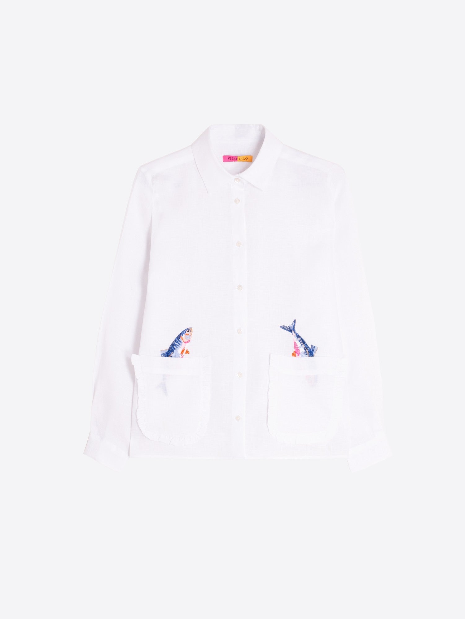 Camisa Lino VILAGALLO Bordado Peces