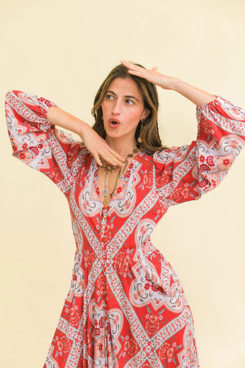 Vestido JAASE Rosa Print Carmen ROJO