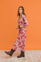 Vestido Midi JAASE Rosa Print Lenni ROJO