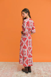 Vestido Midi JAASE Rosa Print Lenni ROJO