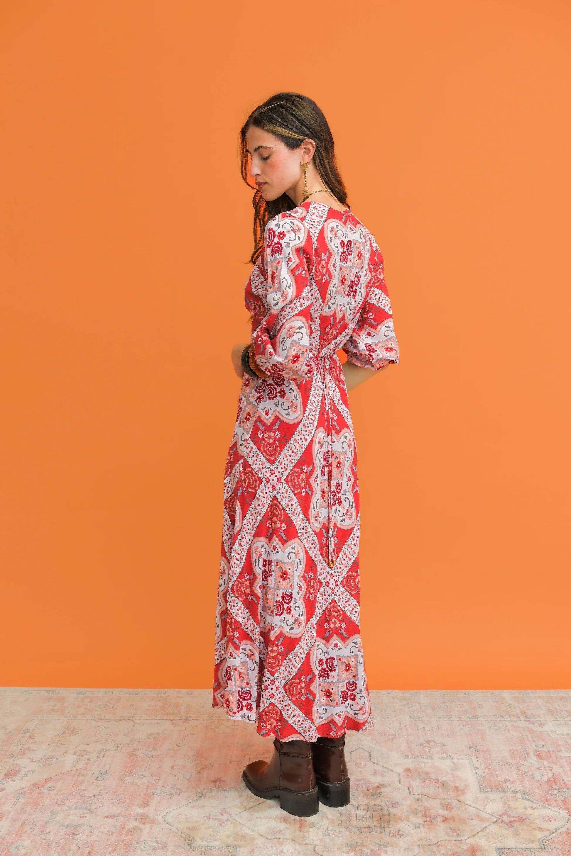 Vestido Midi JAASE Rosa Print Lenni ROJO