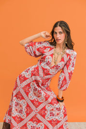 Vestido Midi JAASE Rosa Print Lenni ROJO