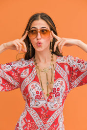 Vestido Midi JAASE Rosa Print Lenni ROJO