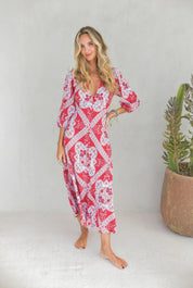 Vestido Midi JAASE Rosa Print Lenni ROJO