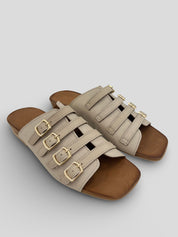Sandalia Mules BUENO Hebillas Piel BEIGE