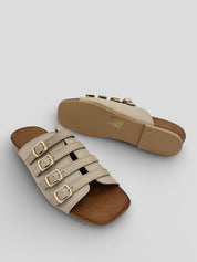 Sandalia Mules BUENO Hebillas Piel BEIGE