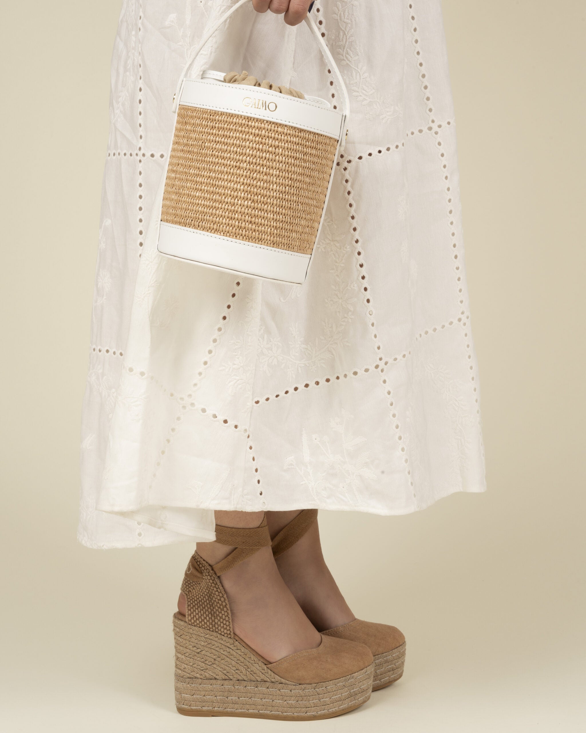 Bandolera Bombón GAIMO Rafia Piel BLANCO