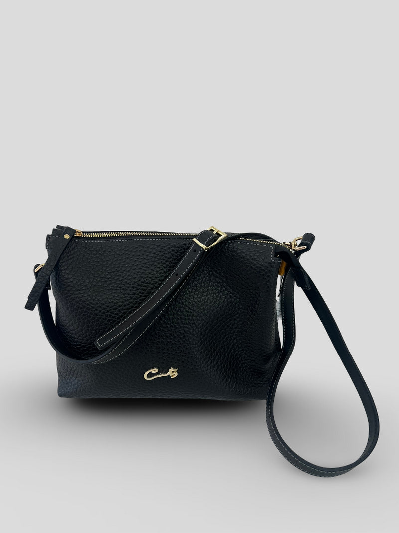 Bolso Bandolera CATS Piel Grabada NEGRO