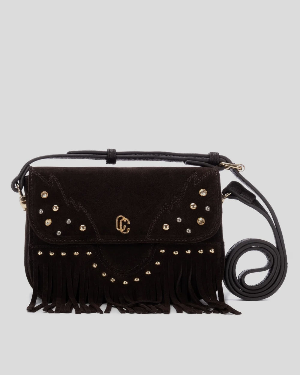 Bolso CARMELA Flecos Tachas Ante MARRÓN